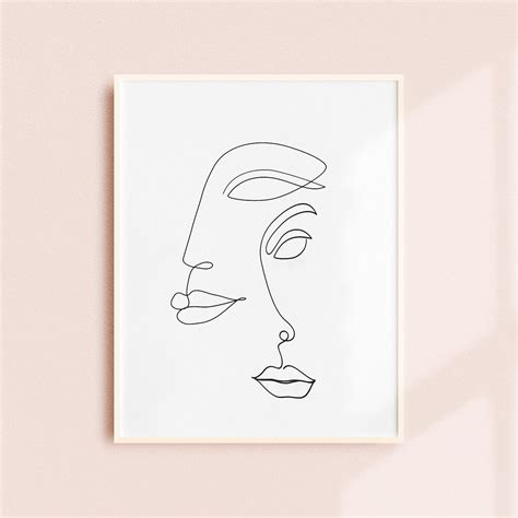 Two Faced Abstract Line Art Faces Print Continual Line Etsy