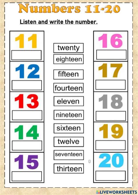 Numbers 11 20 Online Worksheet For 12 You Can Do The Exercises Online