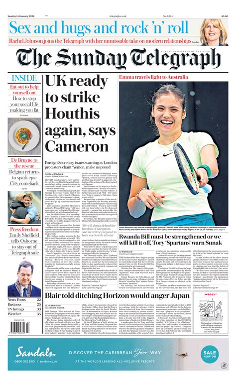 Sunday Telegraph Front Page Th Of January Tomorrow S Papers Today
