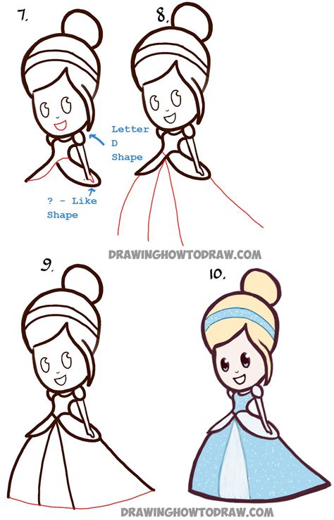 Disney Princess Drawing Step By Step - How to Draw Cute Baby Chibi Cinderella - Easy Step by Step Drawing