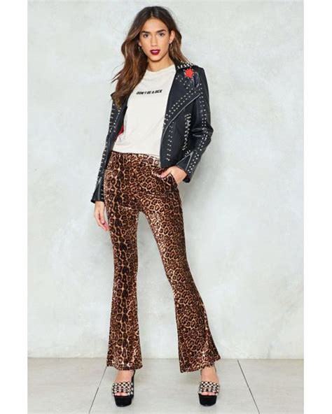 nasty gal velvet leopard print flared pants velvet leopard print flared pants in brown lyst