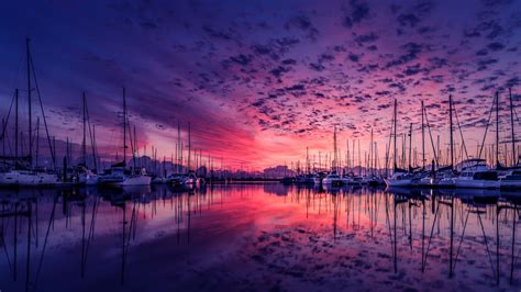 Afterglow Purple Clouds Pink Sky Dock Boat Water Dusk Evening