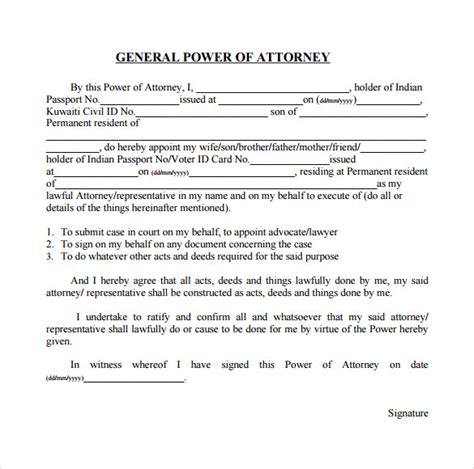Free 5 General Power Of Attorney Forms In Pdf Ms Word