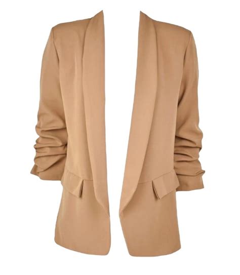 Camel Ruched Sleeve Blazer On Trend Boutique Skipton