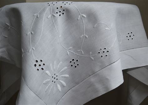 Fine Antique Irish Linen Cloth With Whitework Embroidery Etsy Uk