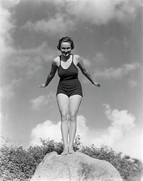 1930s Woman In Bathing Suit Standing Photograph By Vintage Images Pixels