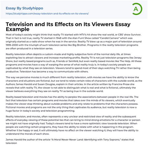 Television And Its Effects On Its Viewers Essay Example