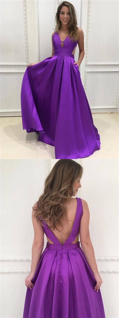 v neck satin long simple purple prom dresses with pockets apd2765 vestidos de fiesta cortos