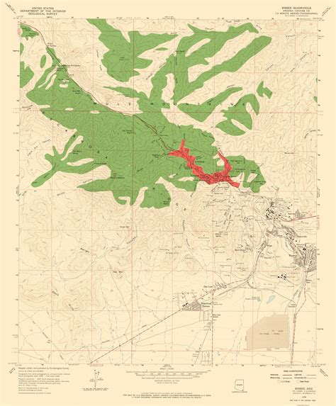 Topo Map Bisbee Arizona Quad Usgs 1958 2300 X 2783 Matte Art