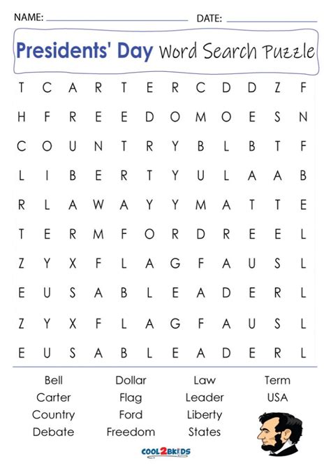 Presidents Day Word Search Free Printables