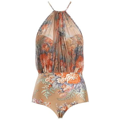 Floral Print One Piece Swimsuit Nude Trendy Ethnic Printed One