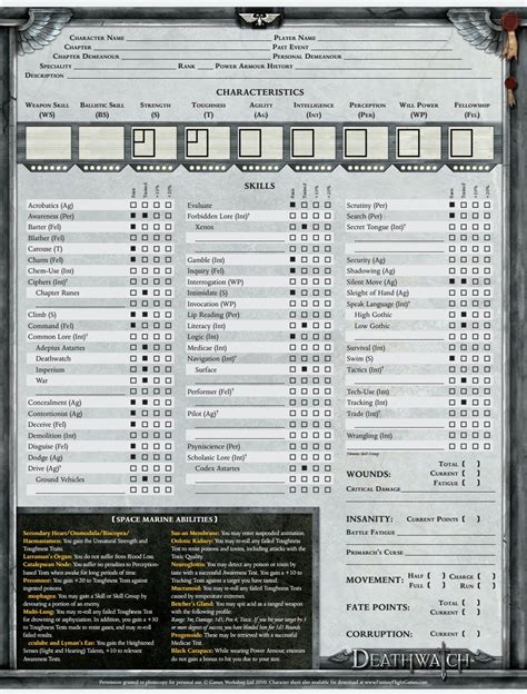 Warhammer 40k Dark Heresy Rpg Character Sheet Ropotqchick