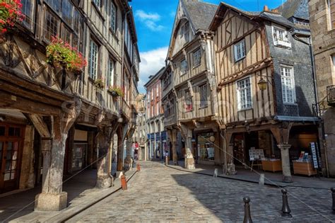 Dinan City Medieval Houses In Old Town Brittany France