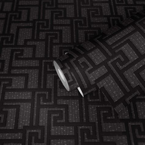 Versace Parvus Greek Key Luxury Textured Wallpaper Black 96236 3