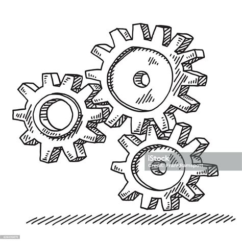 Three Connected Gears Drawing Stock Vector Art And More Images Of Black