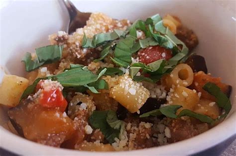 ditali pasta and beef ragu with eggplant and cherry tomato sauce beef ragu cherry tomato sauce