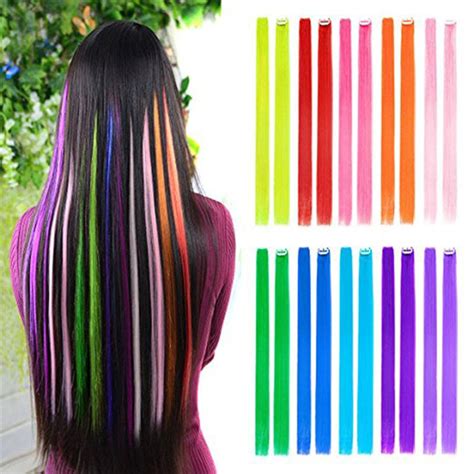 10pcs Colored Clip In Hair Extensions 22 Straight Fake Hair Pieces