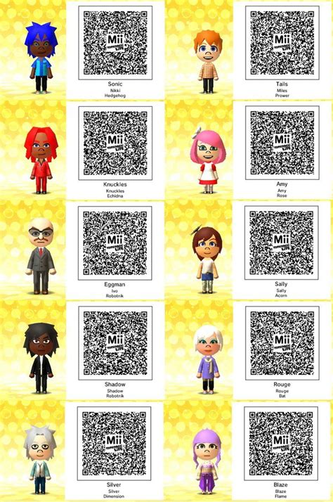 Tomodachi Life Sonic Qr Codes By Thesingettesrback Wii Characters