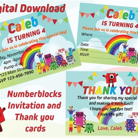 Numberblocks Birthday Party Supplies Invitation Cards Thank Etsy Ireland