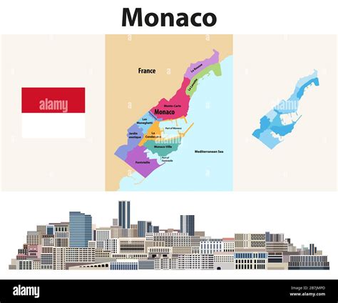 Monaco Wards Map With Neighbouring Territories Cityscape Of Monte