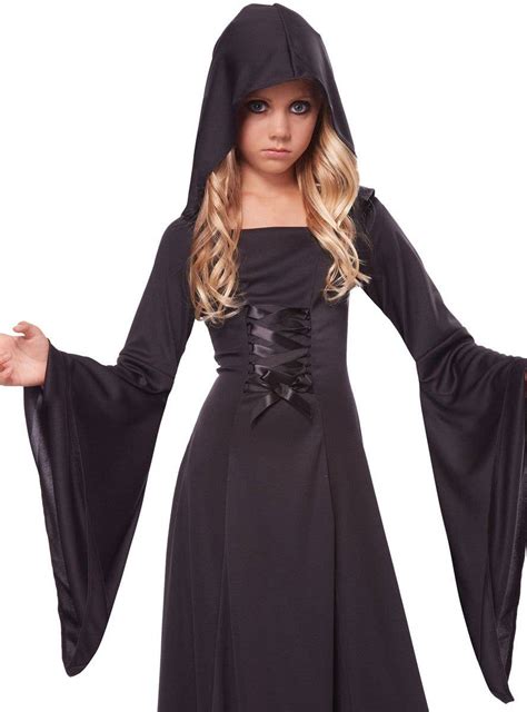 Girls Black Hooded Halloween Robe Costume Kids Halloween Costumes