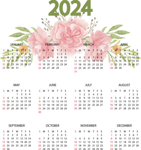 New Year Floral Design Design Calendar For Printable 2024 Calendar Free