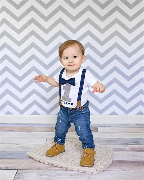 Boys First Birthday Outfit Jeans And Suspender Set Cake Smash Photos