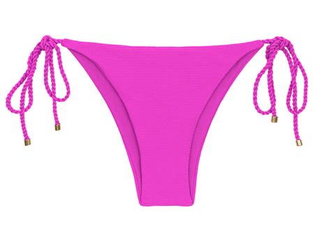 Magenta Pink Textured Brazilian Bikini Bottom With Twisted Ties