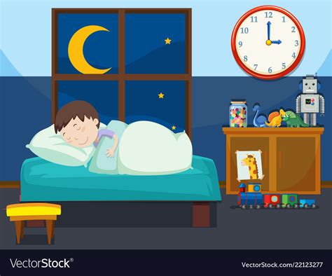 A Boy Sleeping In Bedroom Royalty Free Vector Image