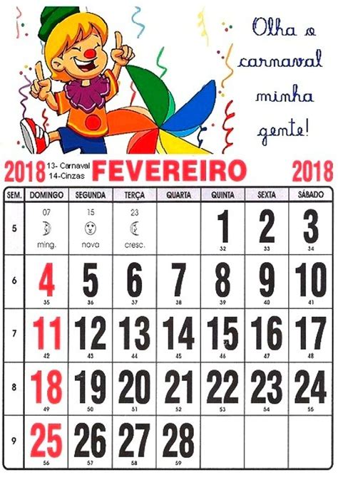 Calendario 2018 Fevereiro Cute Calendário De Datas Comemorativas