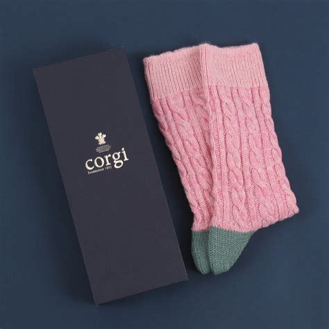 Women S Handmade Cable Marl Cashmere And Cotton Socks Corgi Socks