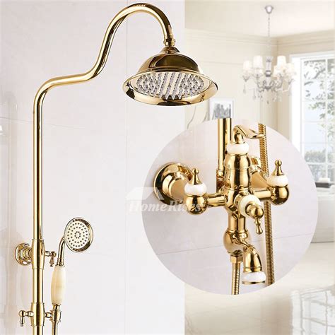 Bathroom Shower Faucets Polished Brass Wall Mount Gold Luxury