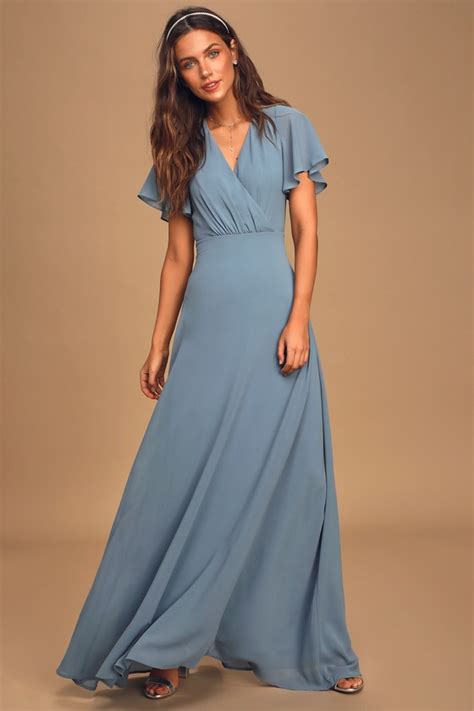 Slate Blue Dress Short Sleeve Maxi Dress Backless Dress Lulus