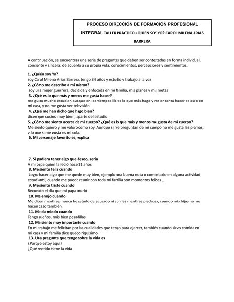 3 Taller Practico Quien Soy Yo Proceso DirecciÓn De FormaciÓn