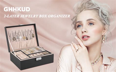 Ghhkud Large Jewelry Box Organizer 2 Layer Jewelry Storage Case