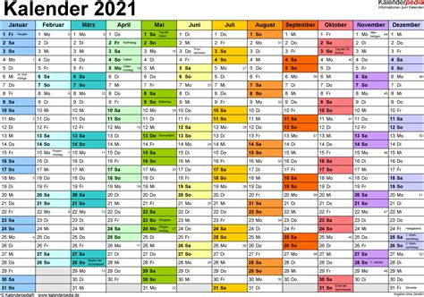 Kalender 2021 kostenlos downloaden und ausdrucken. Kalender 2021 zum Ausdrucken in Excel - 19 Vorlagen ...