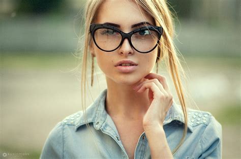 Women Blonde Face Women With Glasses Maks Kuzin Parted Lips Looking At Viewer Model
