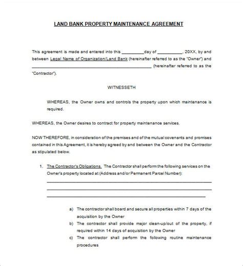 Maintenance Contract Template Free Printable Templates
