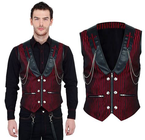Vintage Goth Steampunk Men Vest Brocade Black Red Vg16419 Steampunk In 2019 Steampunk Men