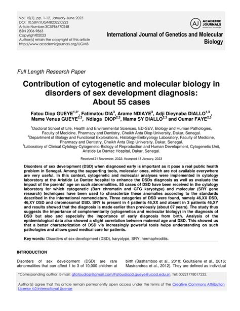 Pdf Contribution Of Cytogenetic And Molecular Biology In Disorders Of Sex Development