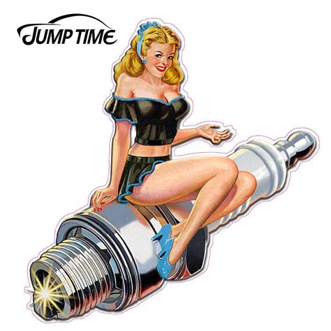 Jumptime 13cm X 123cm Sexy Graphics Retro Spark Plug Pin Up Pin Up