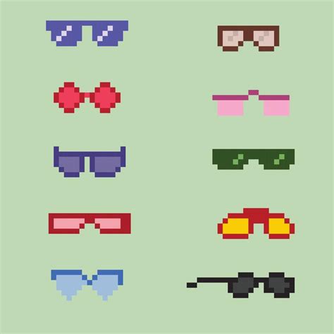 Pixel Art 8 Bit Sunglasses Collections Vector With Solid Color Background 7677667 Vector Art At