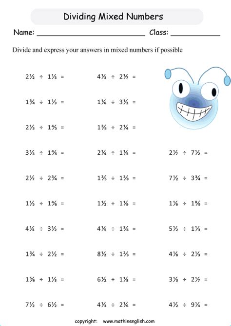 Divide Mixed Numbers By Mixed Numbers Math Worksheet Grade 6 Math