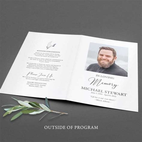 Funeral Program Template Printable Digital File 85 X11 Bifold 4 Page