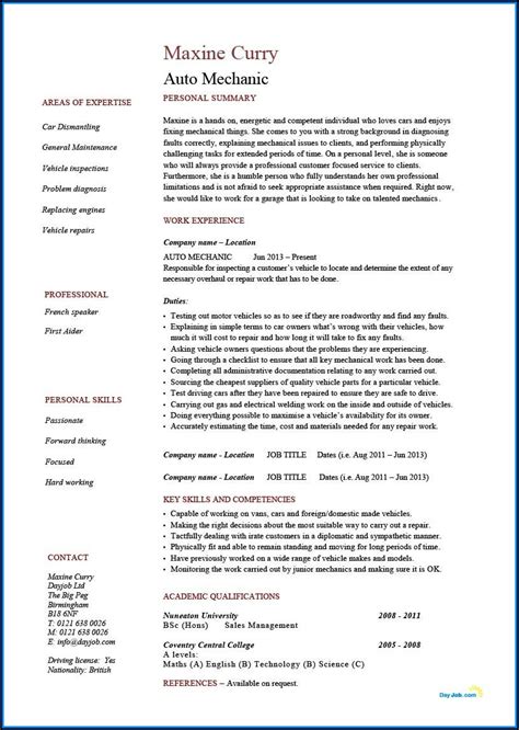 Take a look at our example resume professionally crafted with the most in demand skills in the industry. Auto Mechanic Resume Template - Resume : Resume Examples # ...