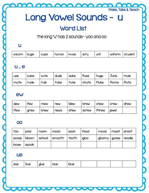 Image Result For Ew Long U Word Lists Phonics Words Spelling Words