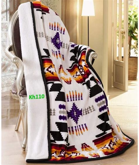 Navajo Print White Throw Blanket Sherpa Southwest Native American