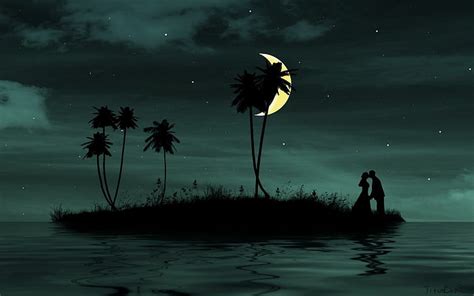 Hd Wallpaper Silhouette Of Man And Woman Couple Love Kiss Island