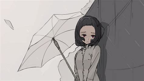 Download Wallpaper 1920x1080 Girl Umbrella Rain Sadness Alone