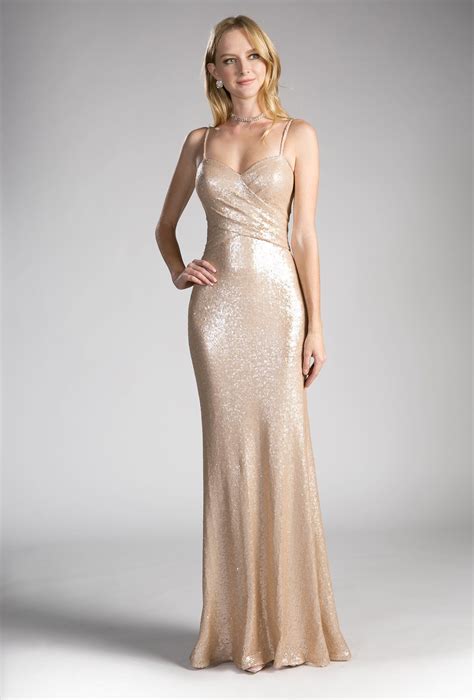 Champagne Long Fitted Sequin Dress By Cinderella Divine Ch571 In 2021